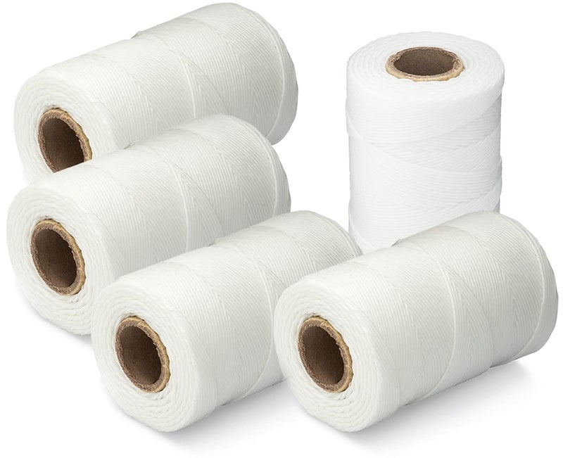 WAXAW 9-Ply Waxed Twine 160 LBS Tensile Strength (5-Pack) 500 Feet 8oz per Spool | 100% Polyester | White Cable Tie Down Wax Lacing Cord | USA Made - Image 1